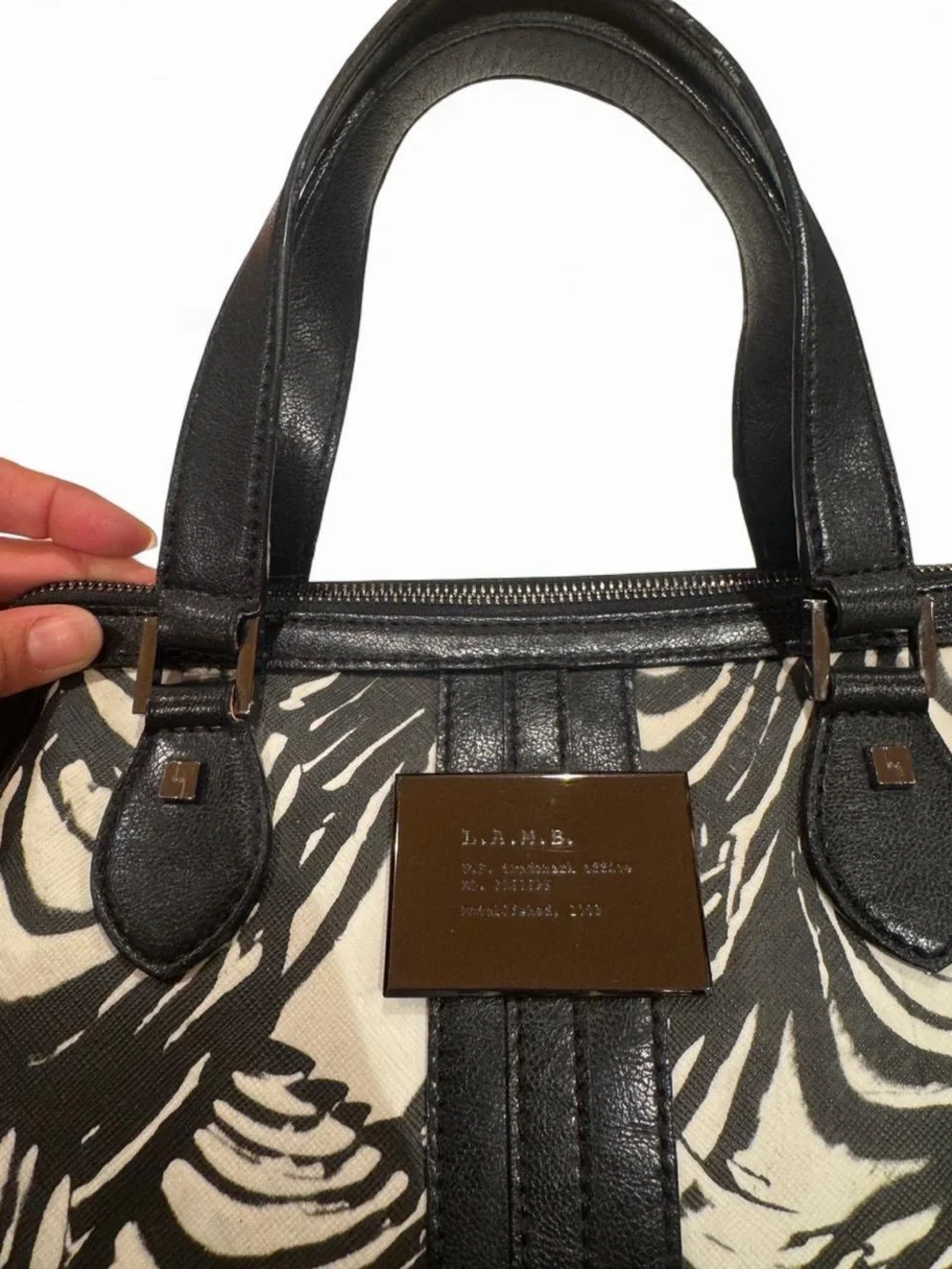L.A.M.B. Black & Cream Patterned Satchel with Top Handles